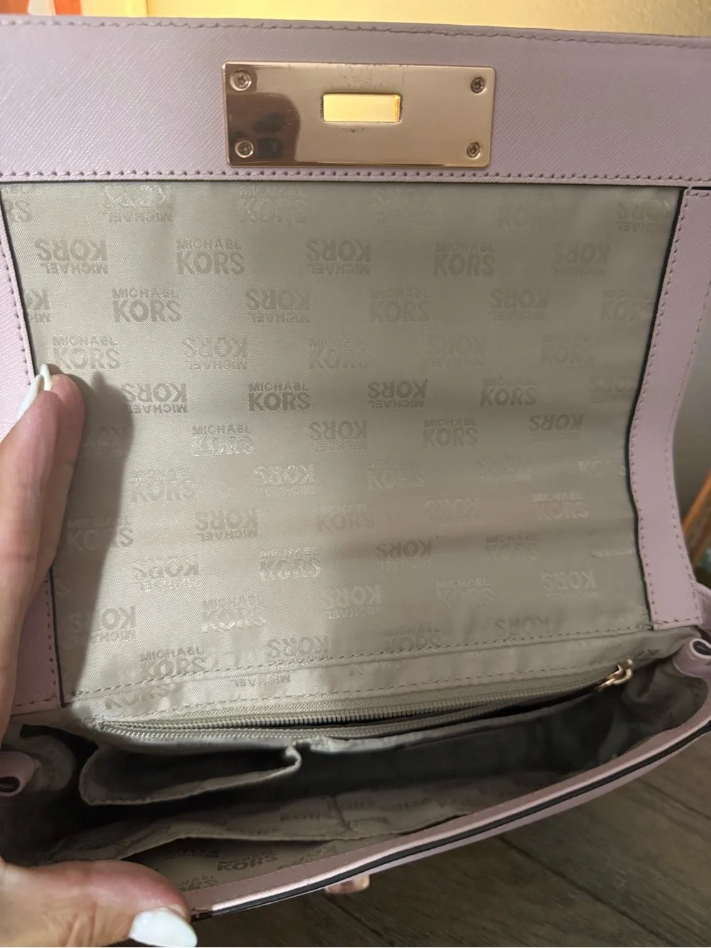 Michael Kors Perforated Top-Handle Satchel in Pale Pink with Gold Hardware